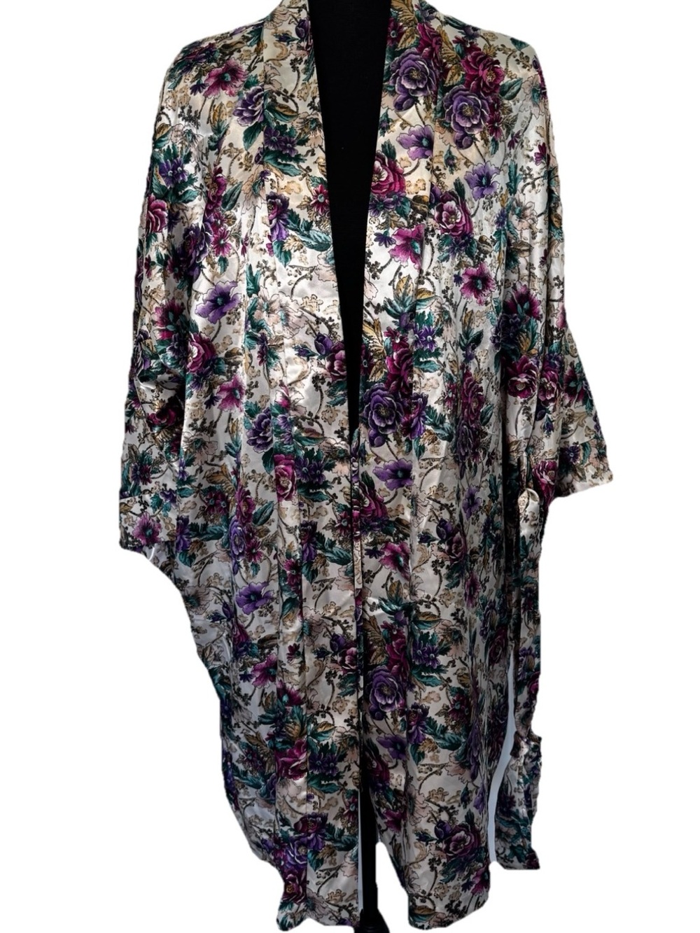 Adonna Floral Satin Belted Robe Women’s Small
